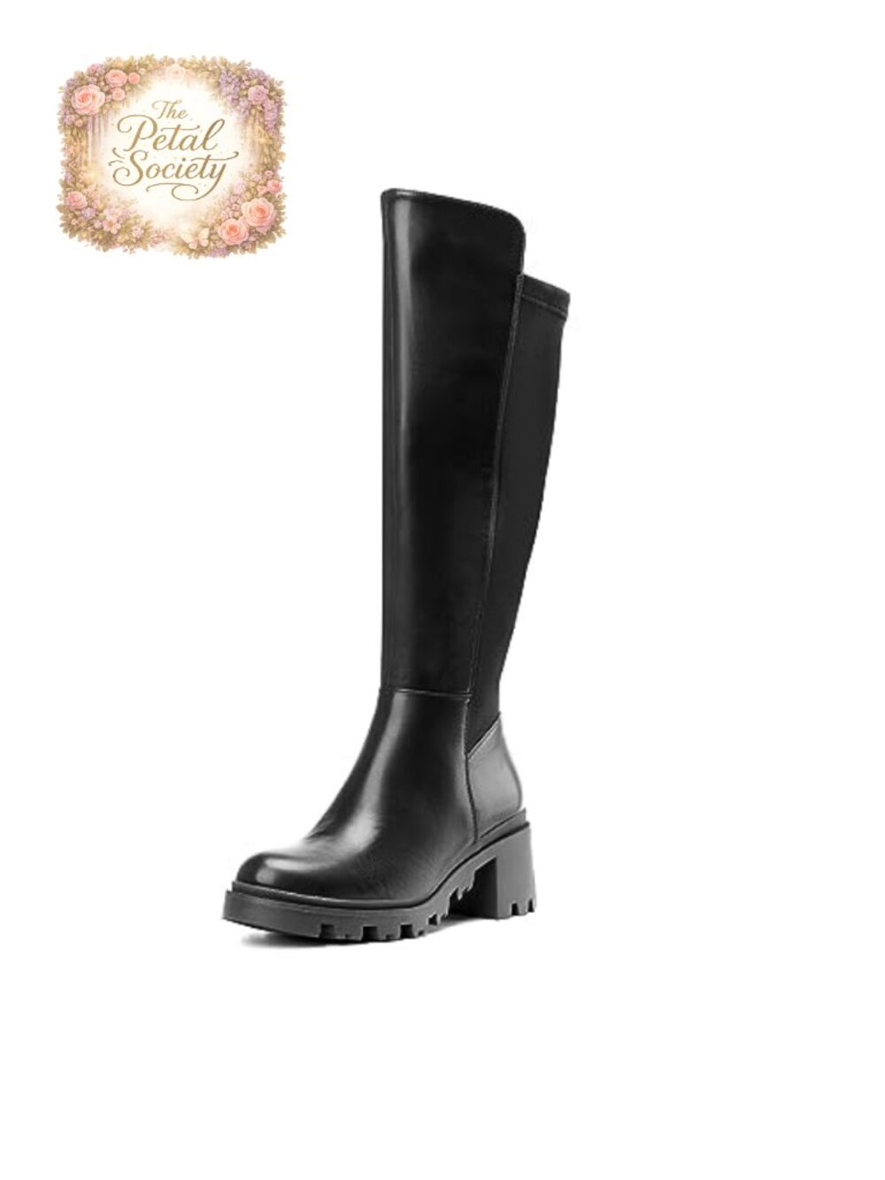 Women's Platform Knee High Boots Faux Leather Lycra Chunky Block Heel